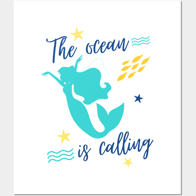 the ocean is calling mermaid cute graphic Wall Art by CameltStudio